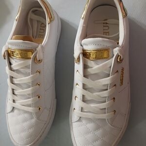 Guess Quilted White and Gold Sneakers